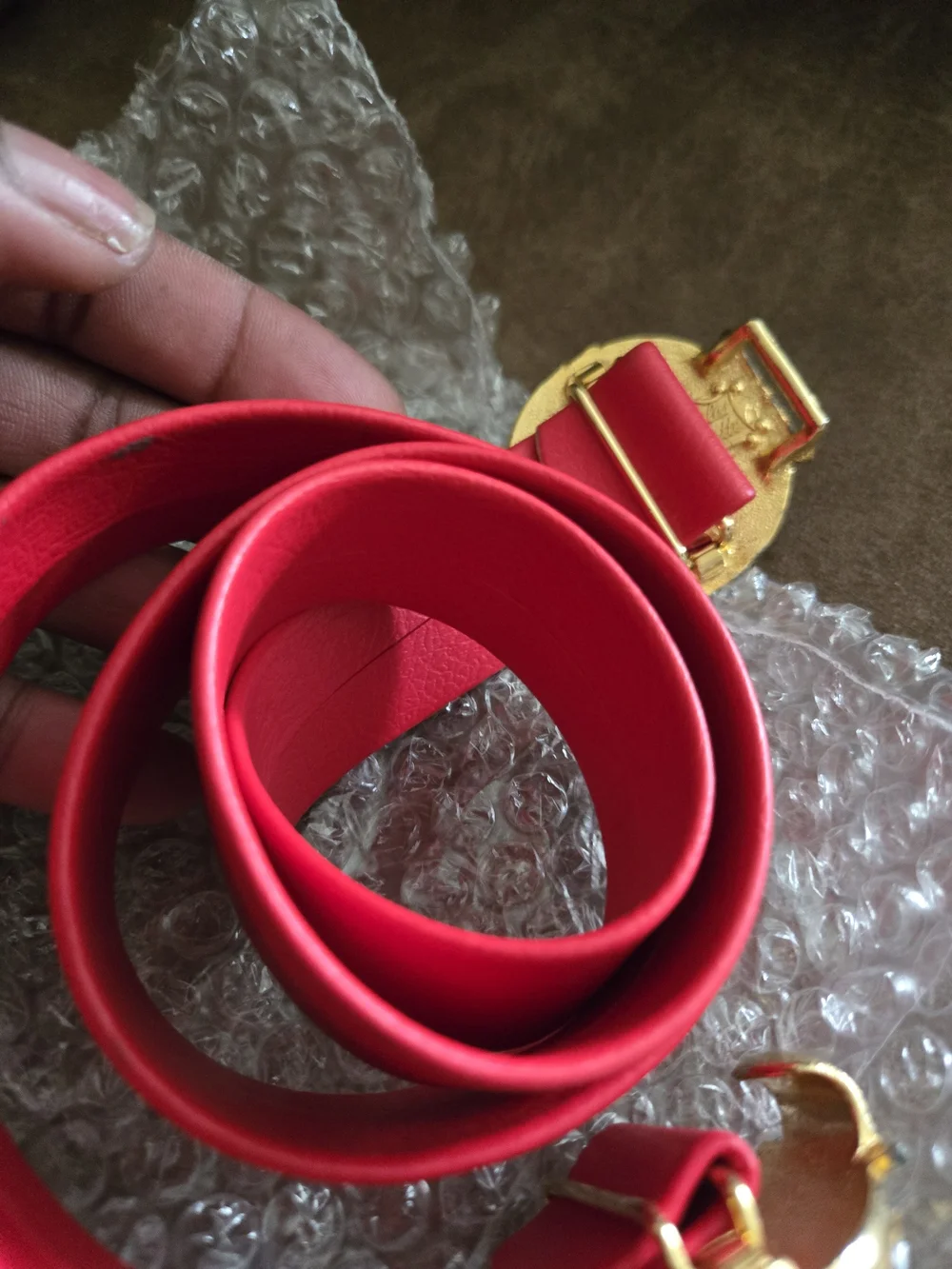 Luxury Red Leather Belt with Gold Nautical BuckleDouglas Paquette